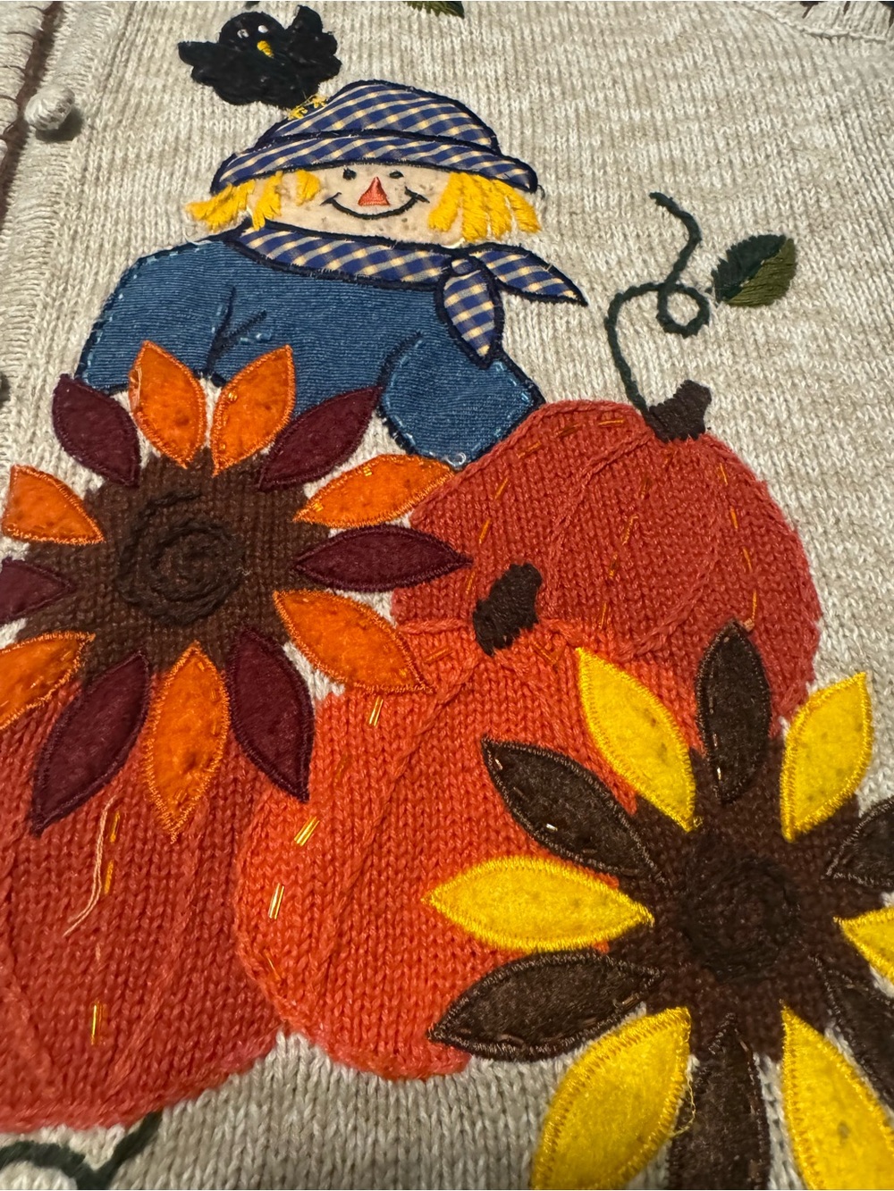 Bobbie Brooks XL Knit Sweater Vest V-Neck Button Front Scarecrow Pumpkin - Picture 3 of 6